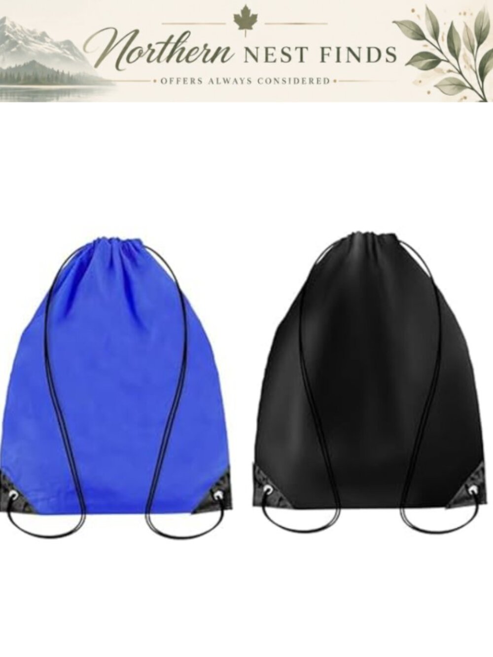 2 Pack Drawstring Backpack Gym Bag Waterproof Polyester PU Leather